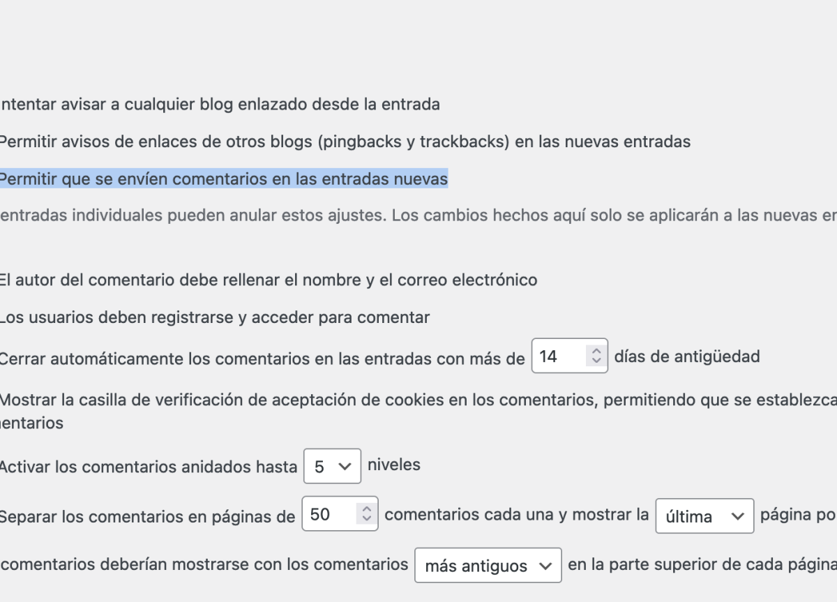 Desactivar los comentarios por completo
